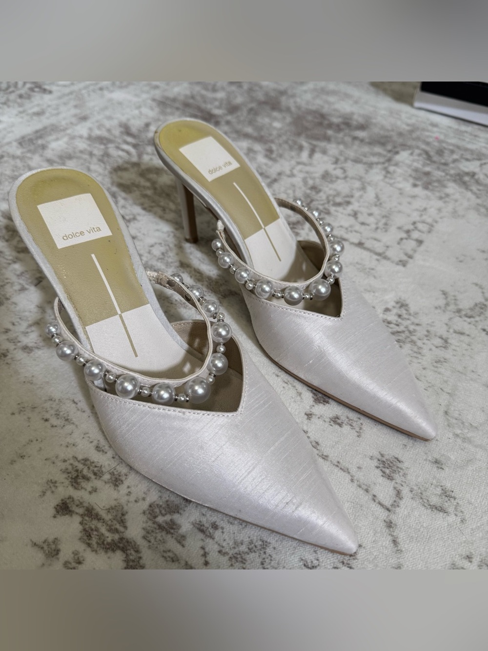 Dolce Vita Ivory Pearl-Trim Pointed Toe Mules Dolce Vita Kanika Pearl Heels